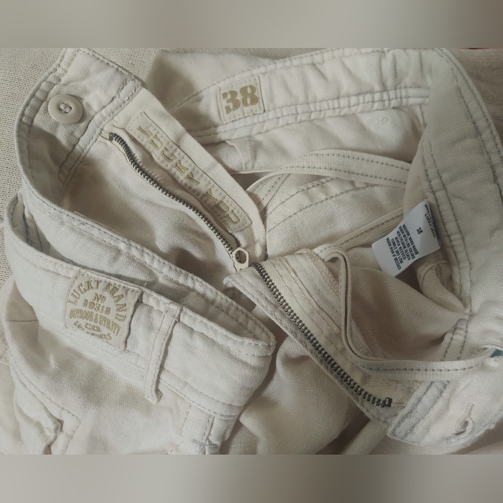 LUCKY BRAND OUTDOOR & UTILITY MEN'S BEIGE/CREAM LINEN RELAXED SHORTS SIZE 38